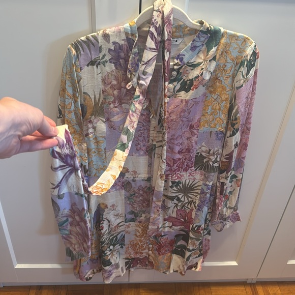 Zara Floral Linen Dress Size Medium - Picture 6 of 7